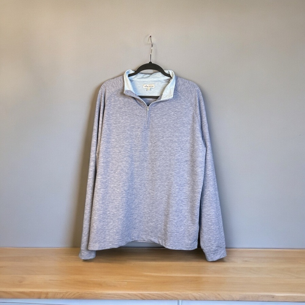 Peter Millar Sweater Mens Large Gray Pullover 1/4 Zip Golf Evans Scholars Logo